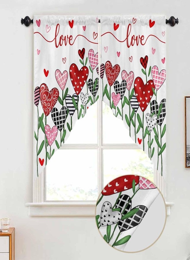 LooPoP Swag Valances for Windows Love Swag Kitchen Curtains Pink Red Heart Window Valance Curtains 2 Panel Topper Curtains for Kitchen Living Room Bedroom Bathroom Holiday 28"x36" - Image 2